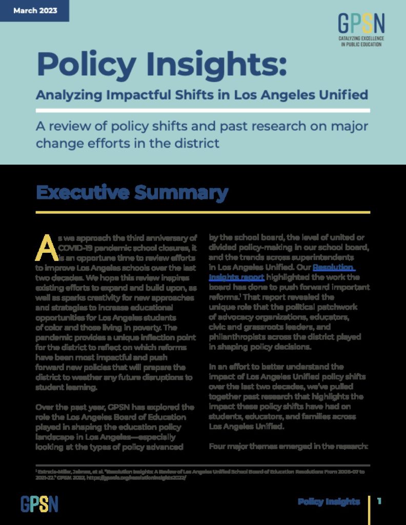 Policy Insights: Analyzing Impactful Shifts in Los Angeles Unified report cover