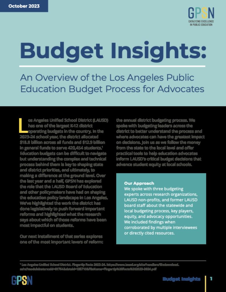 Budget Insights: An Overview of the Los Angeles Public Education Budget Process for Advocates report cover
