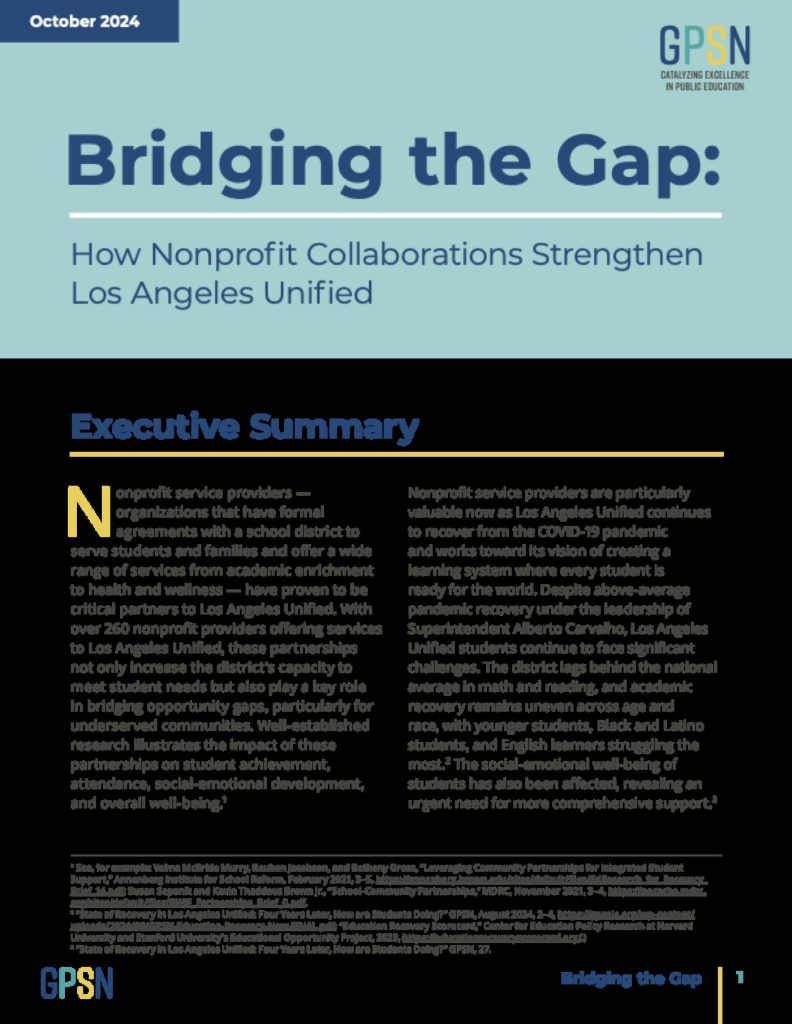 Bridging the Gap: How Nonprofit Collaborations Strengthen Los Angeles Unified report cover
